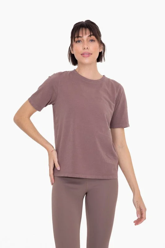 lace blouse tops for delicate detailing-Mono B Deep Taupe Boxy Tee