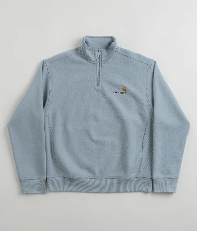 Hoodies & sweatshirts with durable velour strength-Carhartt Half Zip American Script Sweatshirt - Frosted Blue