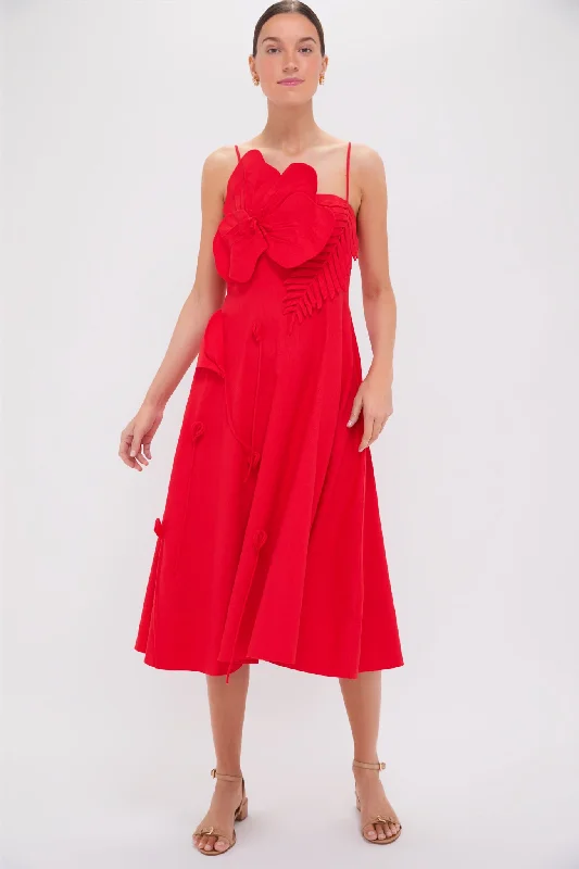 Elegant evening dresses-Red Garden Sleeveless Midi Dress