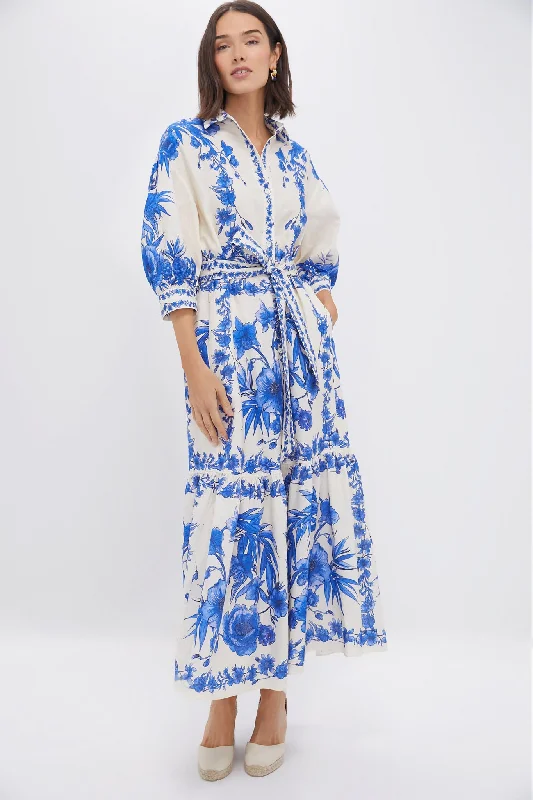 Comfortable lounge maxi dresses-Antigua Blue Bianca Linen Dress