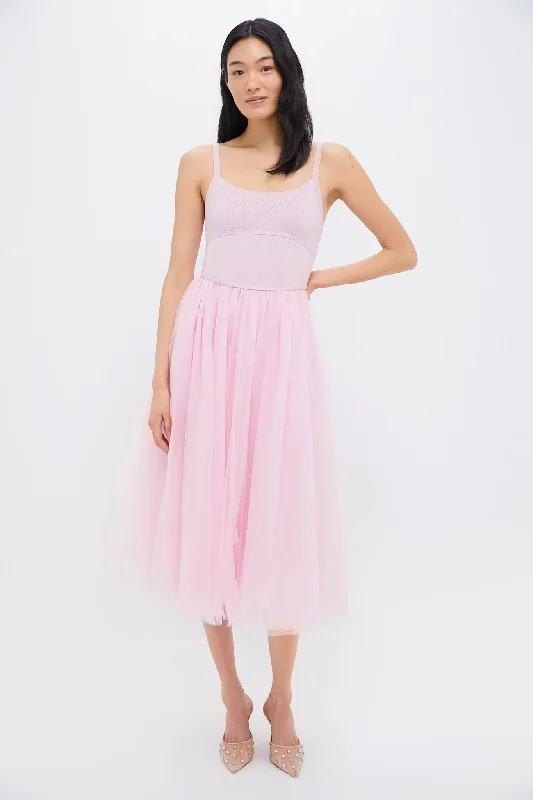 Simple shift dresses-Pink Sleeveless Midi Dress