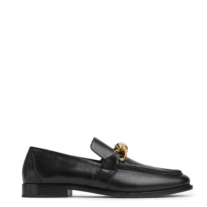 Flats with eco-friendly leather weave-Astair Loafer, Black