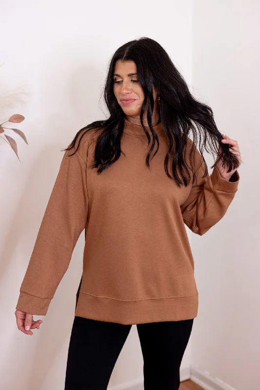 sporty crop tops for activewear-Scuba Knit Perfection Tan Top