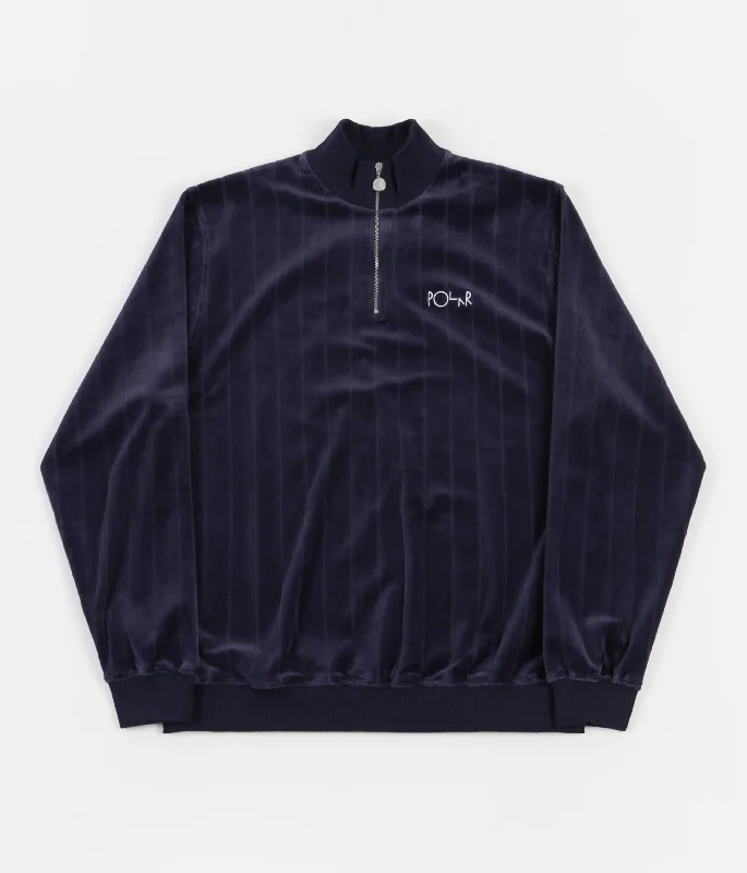 Hoodies & sweatshirts with textured cotton weave-Polar Velour Zipneck Sweatshirt - Rich Navy