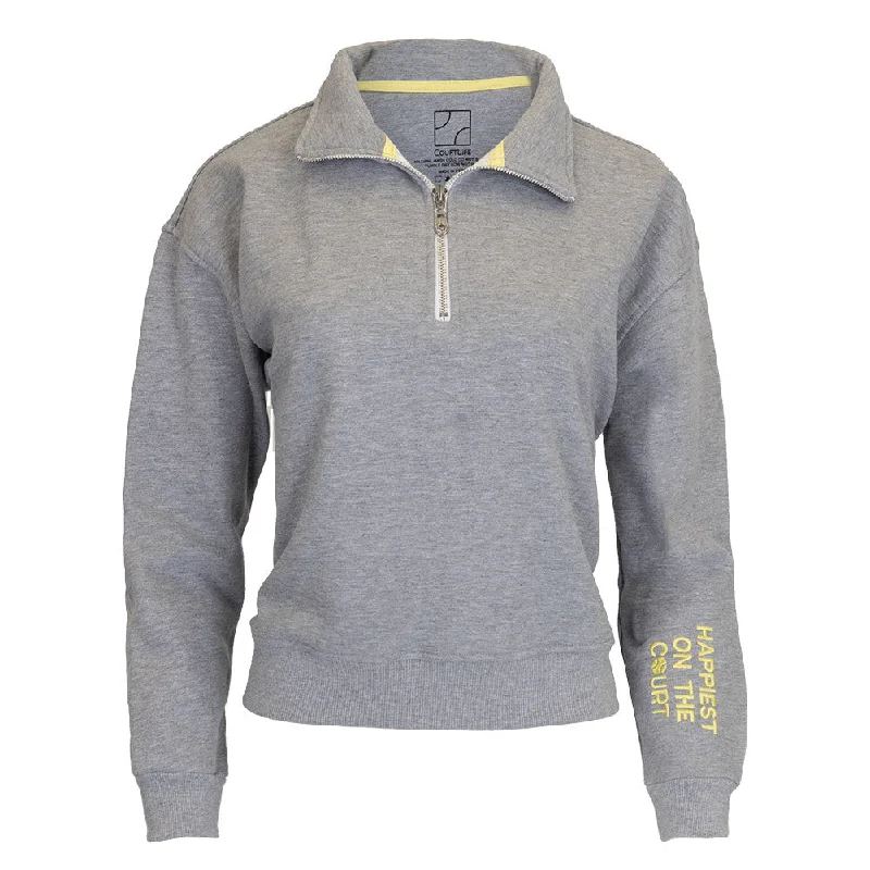 Hoodies & sweatshirts with budget-friendly bulk sets-Women`s Happiest On The Court 1/4 Zip Tennis Sweatshirt Grey and Yellow