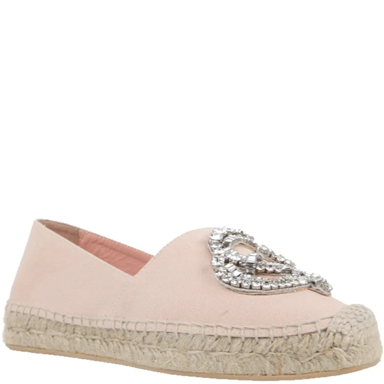 Flats with light suede texture-Rochas Crystal Espadrilles, Beige