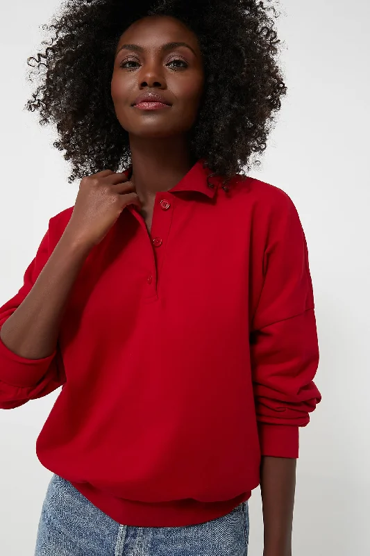 Hoodies & sweatshirts with solid color simplicity-Red Bode Polo Sweatshirt