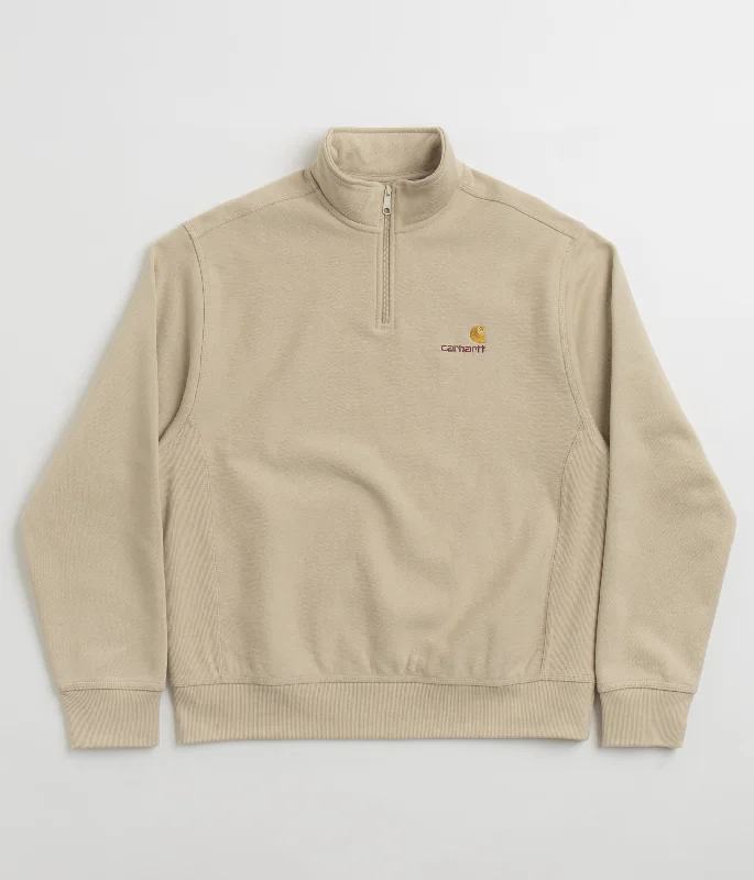 Hoodies & sweatshirts with abstract cool designs-Carhartt Half Zip American Script Sweatshirt - Fleur De Sel