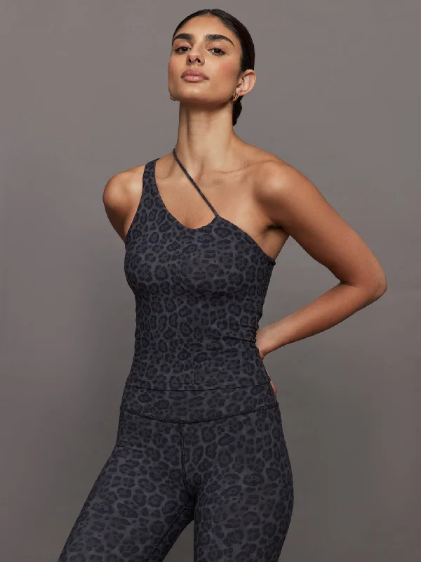 cozy fleece tops for outdoor comfort-One Shoulder Convertible Tank in Melt - Charcoal Leopard