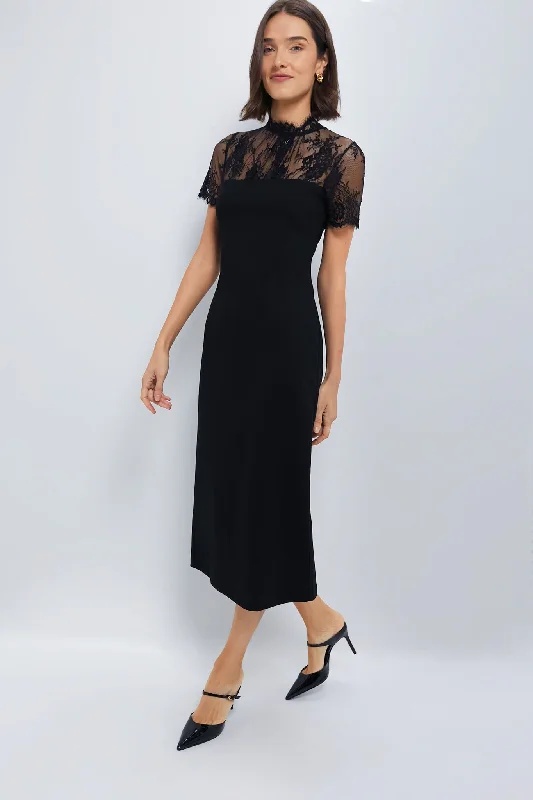 Trendy shirt maxi dresses-Black Lace Agatha Midi Dress