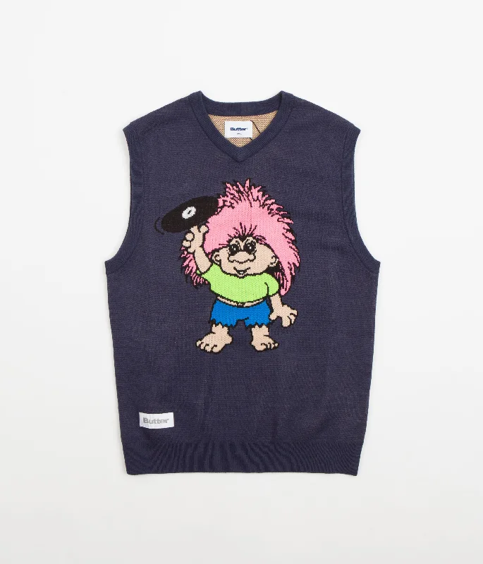 Hoodies & sweatshirts with shrink-resistant fabric-Butter Goods Troll Knitted Vest - Navy