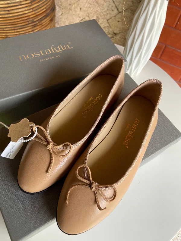 Flats with durable canvas strength-Euphoria Genuine Lambskin Bow Ballet Flats by Nostalgia Fashion New York