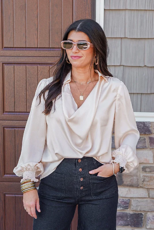 casual denim tops for laid-back styling-Endless Possibilities Cream Satin Top