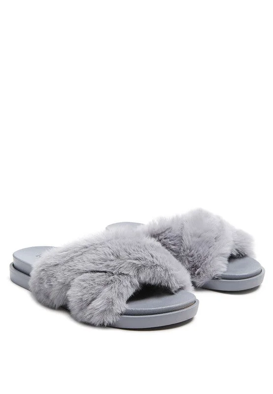 Flats with recycled leather texture-HOMEY FUR SLIP-ON FLATS