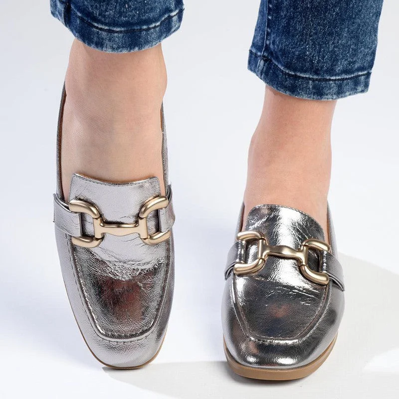 Flats with durable suede strength-Madison Polly Loafer With Gold Metal Trim Detail - Pewter