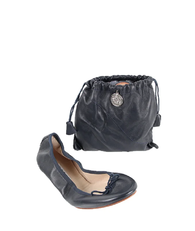 Flats with leather breathable texture-Gorgeous Flat Ballet, Navy