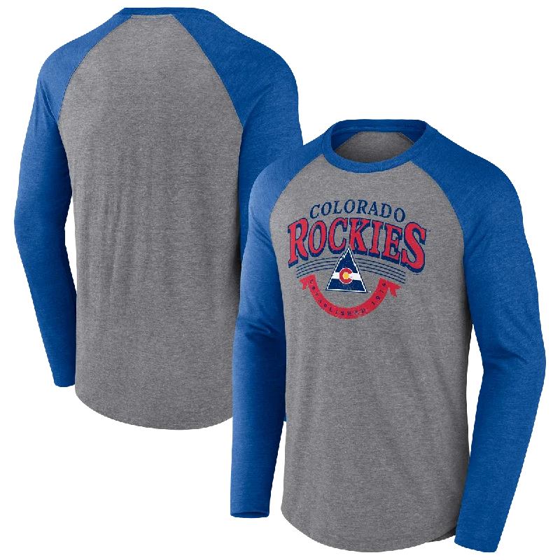 casual t-shirt tops for everyday comfort-Rockies Hockey Tri-Blend Raglan L/S Tee