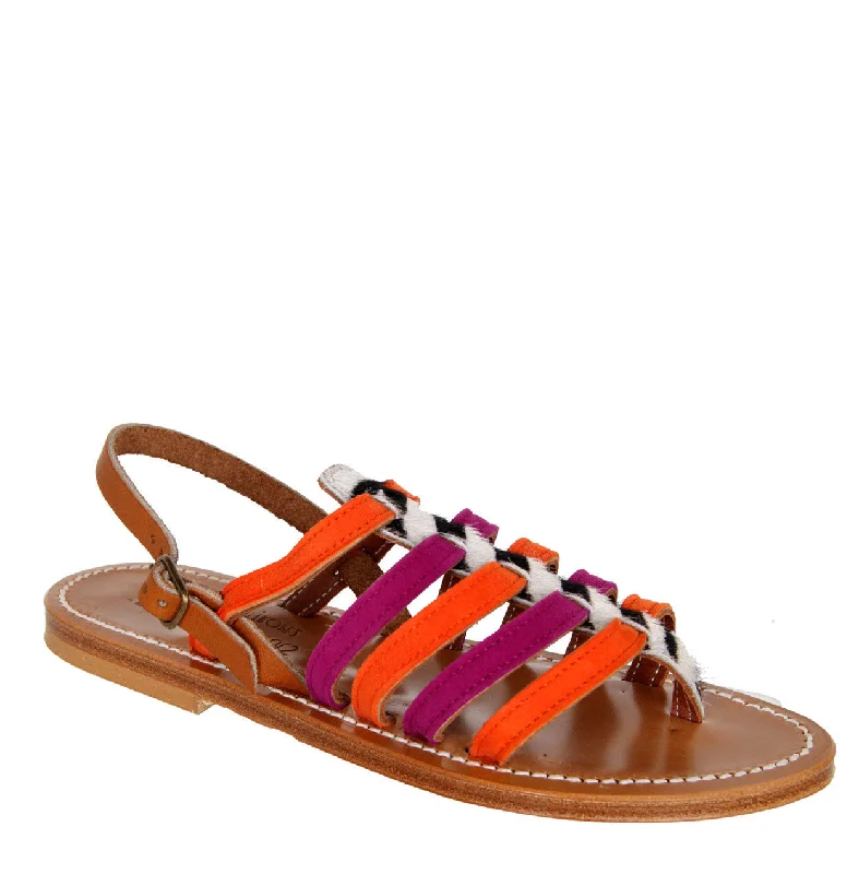 Flats with turquoise bold accents-Homere Zebra, Orange/Pink