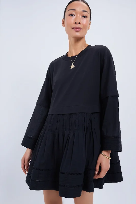 Minimalist linen maxi dresses-Black Renata Ramie Longsleeve Tunic Dress