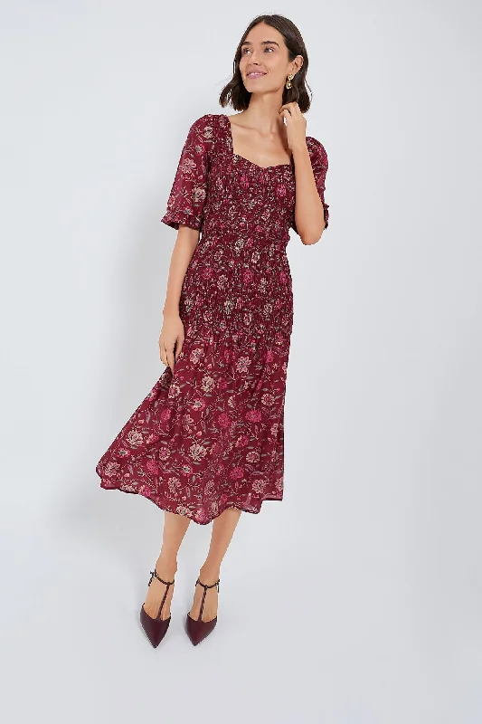 Simple beach maxi dresses-Magenta Famke Print Long Sleeve Heartneck Dress