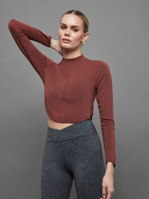 satin tops for evening elegance-Lexi Cashmere Crop - Clay