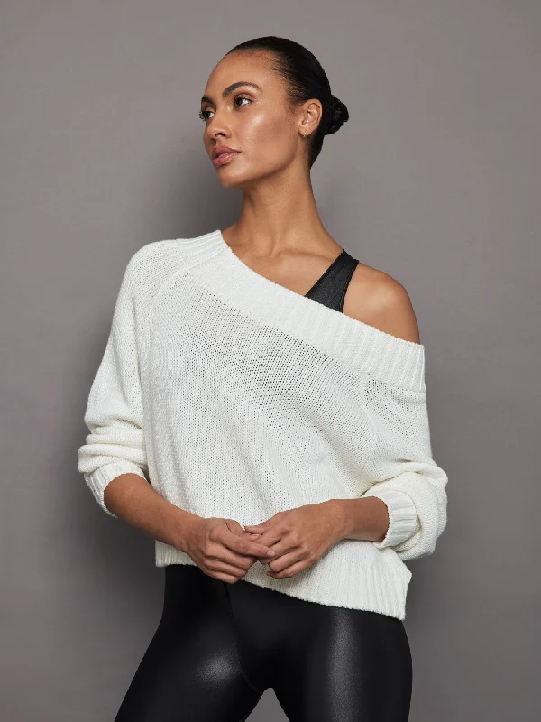 comfortable basic cotton tops for layering-Slouchy Knit Sweater - Off White