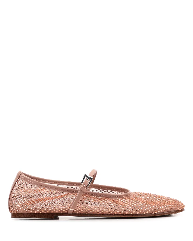 Flats with velvet plush texture-Melody Blush Diamonds Mesh