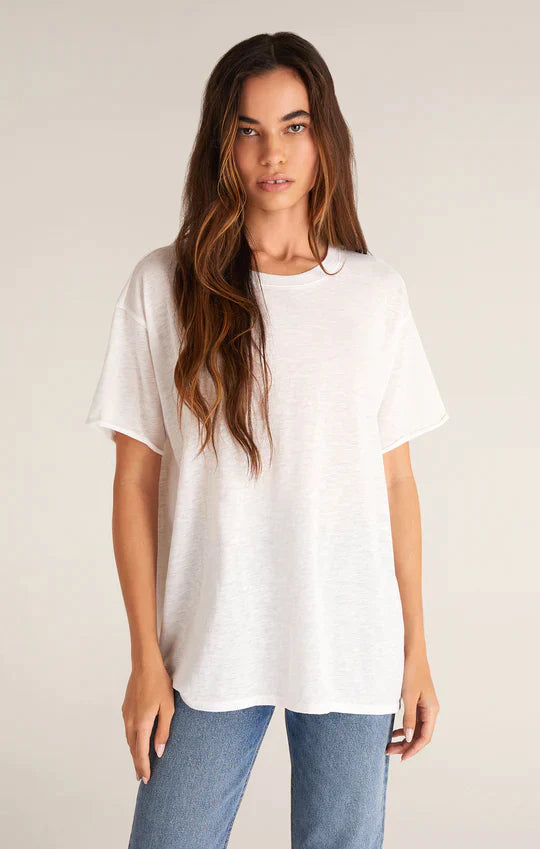 classic plain tops for simple outfits-Z Supply White Oversized Tee