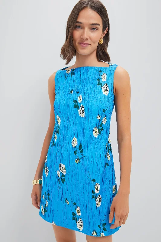 Trendy bodycon maxi dresses-Rose Stems on Electric Blue Fifer Mini Dress