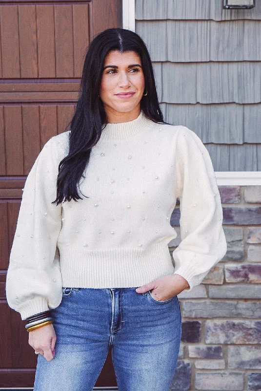 comfy fleece-lined tops for winter fashion-Happiness Awaits Cream Pearl Sweater