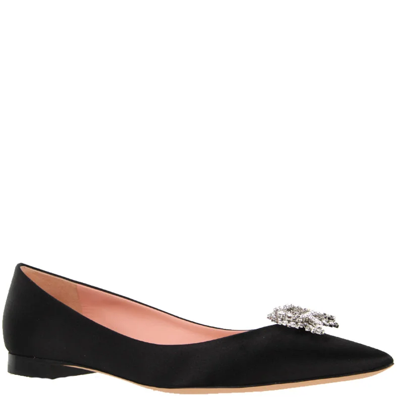 Flats with heavy rubber stability-Rochas Ballerina Satin, Black