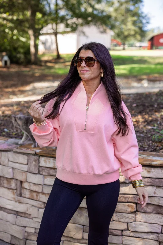 cami tops for layering with jackets-Luxe Knit Pink Zip Pullover