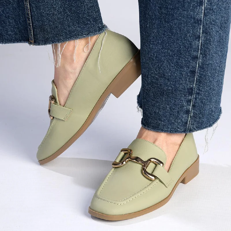 Flats with lace-up sturdy support-Madison Polly Loafer With Gold Metal Trim Detail - Sage