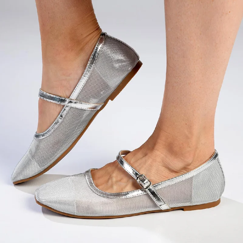 Flats with geometric modern appeal-Madison Jackie Mesh Pump - Silver