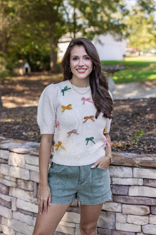 mock-neck sweater tops for winter fashion-Bow Tied Beauty Oatmeal Sweater