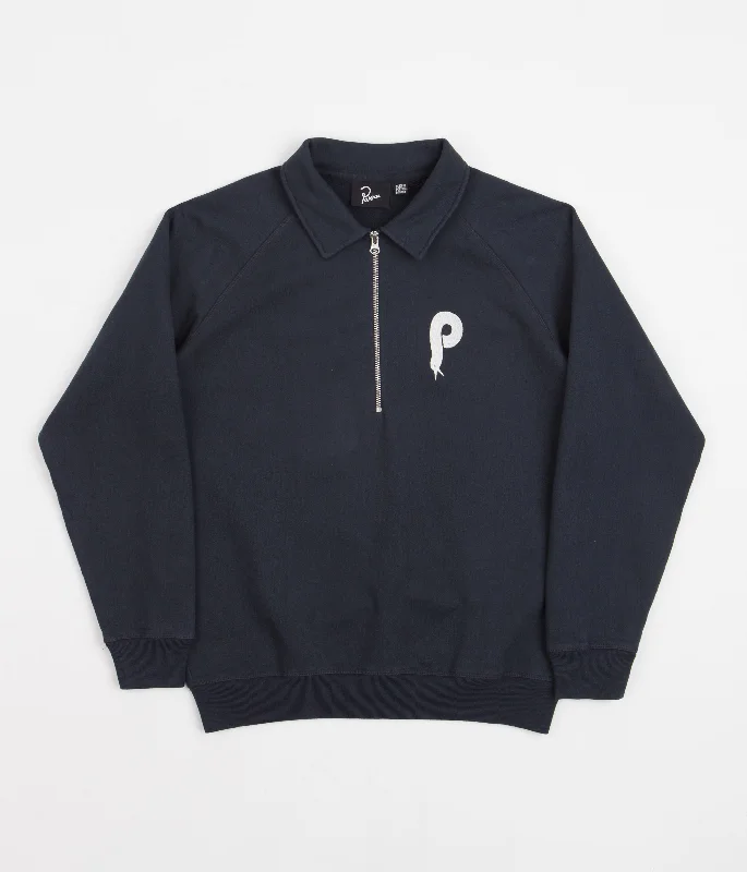 Hoodies & sweatshirts with velour chic softness-by Parra Birdface Font P 1/2 Zip Polo Sweatshirt - Navy Blue