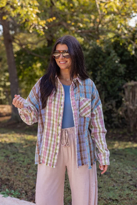 striped tops for a classic look-Flannel Memories Pink Plaid Top