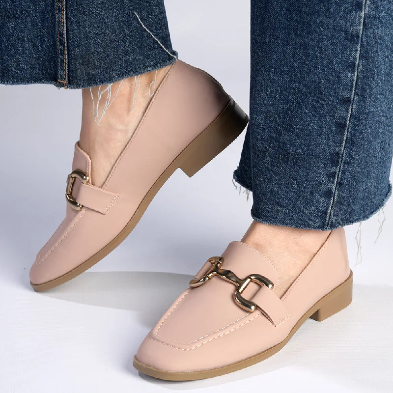 Flats with round toe classic look-Madison Polly Loafer With Gold Metal Trim Detail - Blush