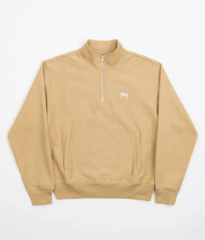 Hoodies & sweatshirts with microfiber plush texture-Stussy Stock Logo Mockneck Sweatshirt - Tan