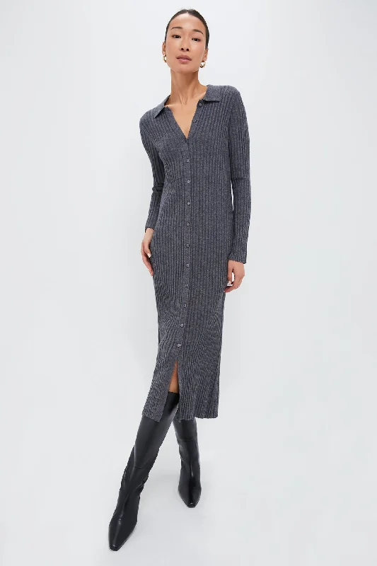 Flowy silk mini dresses-Medium Heather Gray Long Sleeve Alice Ribbed Dress