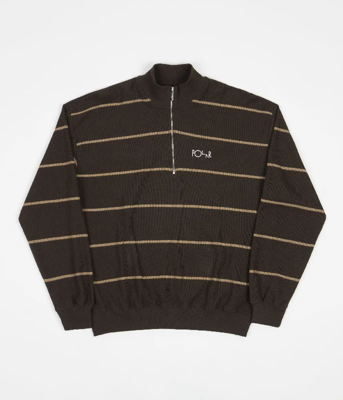 Hoodies & sweatshirts with graphic trendy patterns-Polar Stripe Zip Neck Sweatshirt - Brown