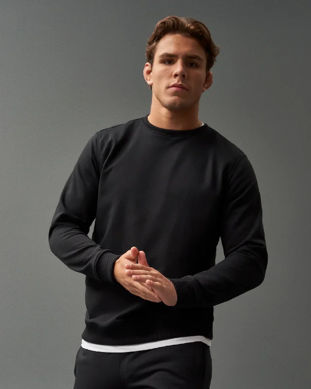 striped t-shirt tops for summer wear-RUDIS Elite Terry Crewneck - Black