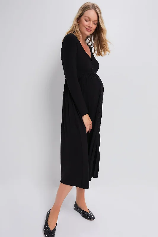 Flowy silk maxi dresses-Black The Softest Rib Nursing Dress