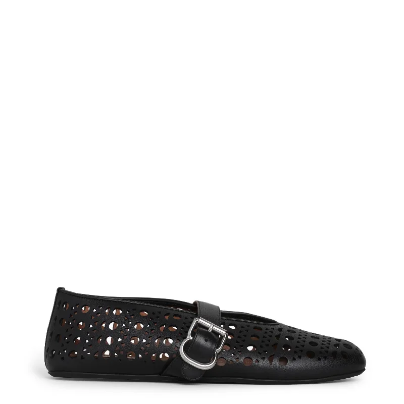 Flats with smooth velvet sheen-Laser Cut Ballet Flats, Black