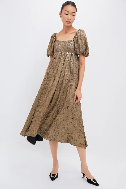 Minimalist linen midi dresses-Gold Shimmer Midi Dress