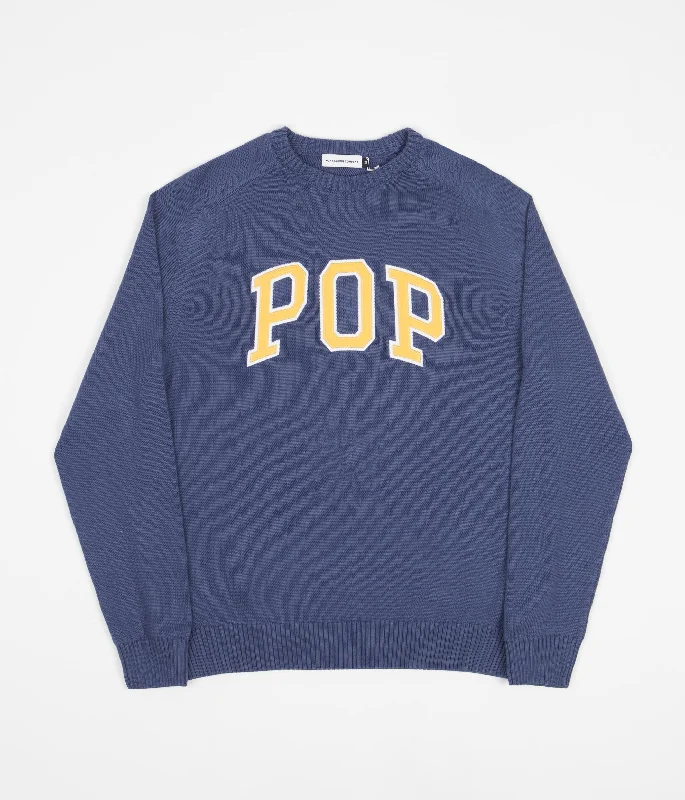 Hoodies & sweatshirts with bold sapphire richness-Pop Trading Company Arch Knitted Crewneck Sweatshirt - Coastal Fjord