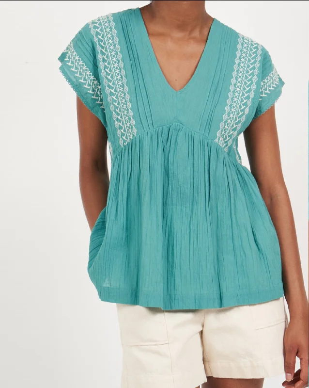 chic ruffle tops for feminine vibes-Hartford Hoda Embroidered Top