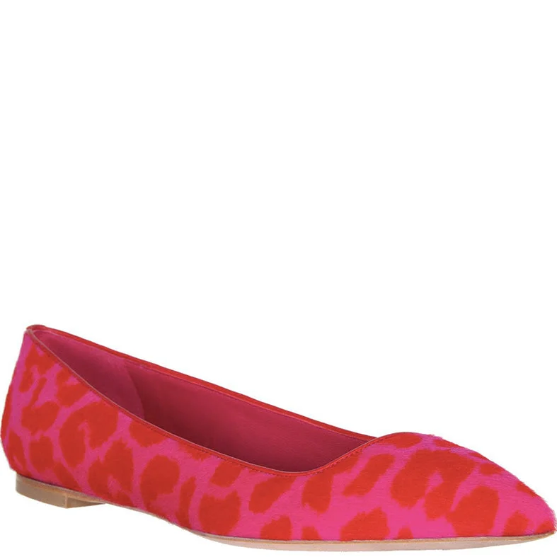 Flats with floral modern patterns-Leopard Pony Flats, Pink/Red