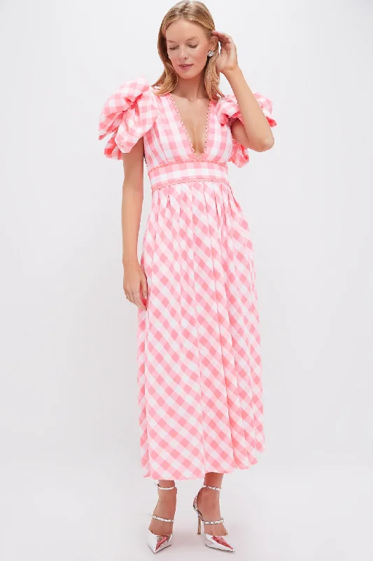 Vintage swing maxi dresses-Pink Curazao Vichy Dress