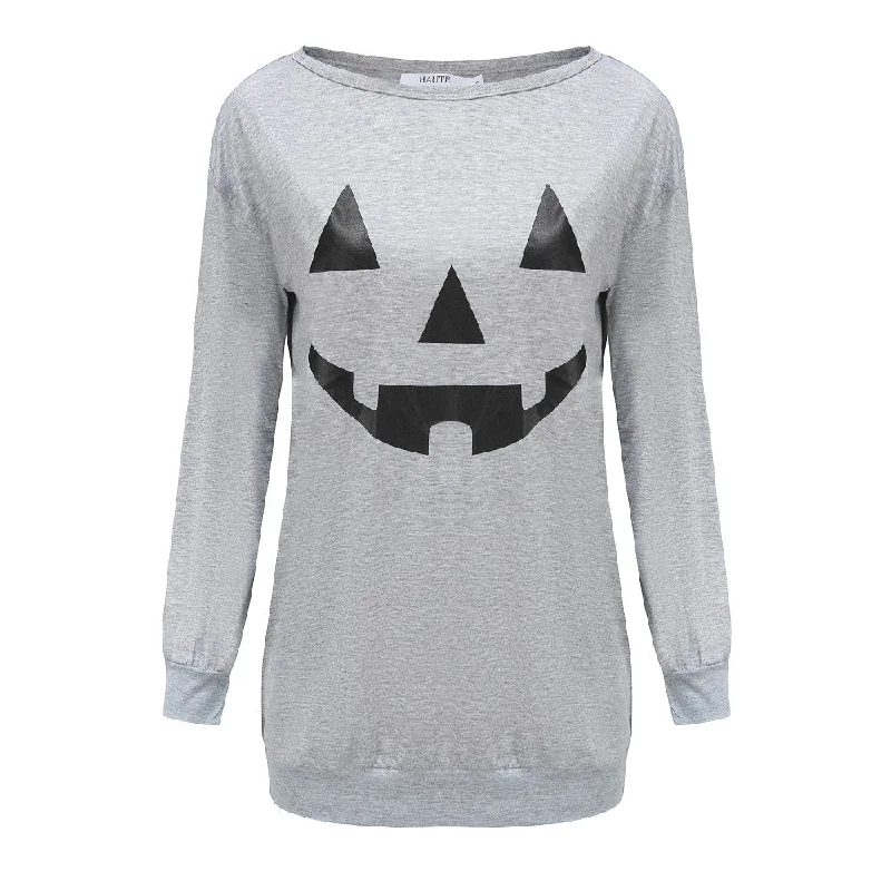 basic crew-neck tops for simple style-Haute Edition Women's Halloween Pumpkin Graphic Tee with Plus